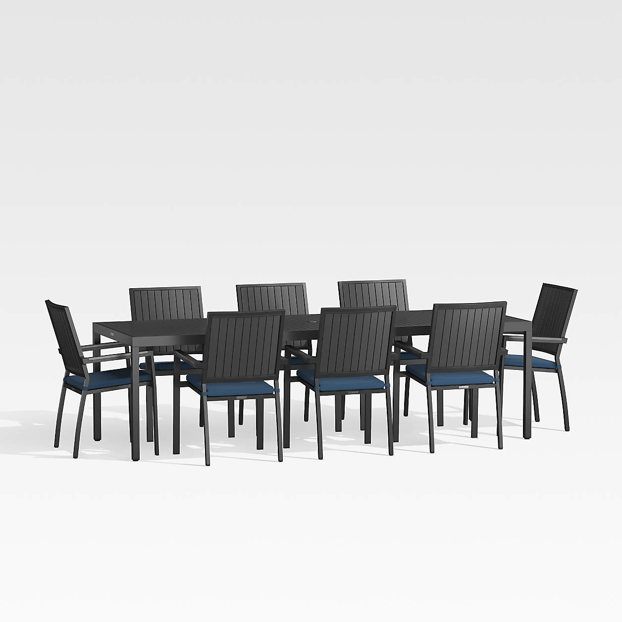 Alfresco Ii Black Grande Outdoor Dining Table Set With Sapphire