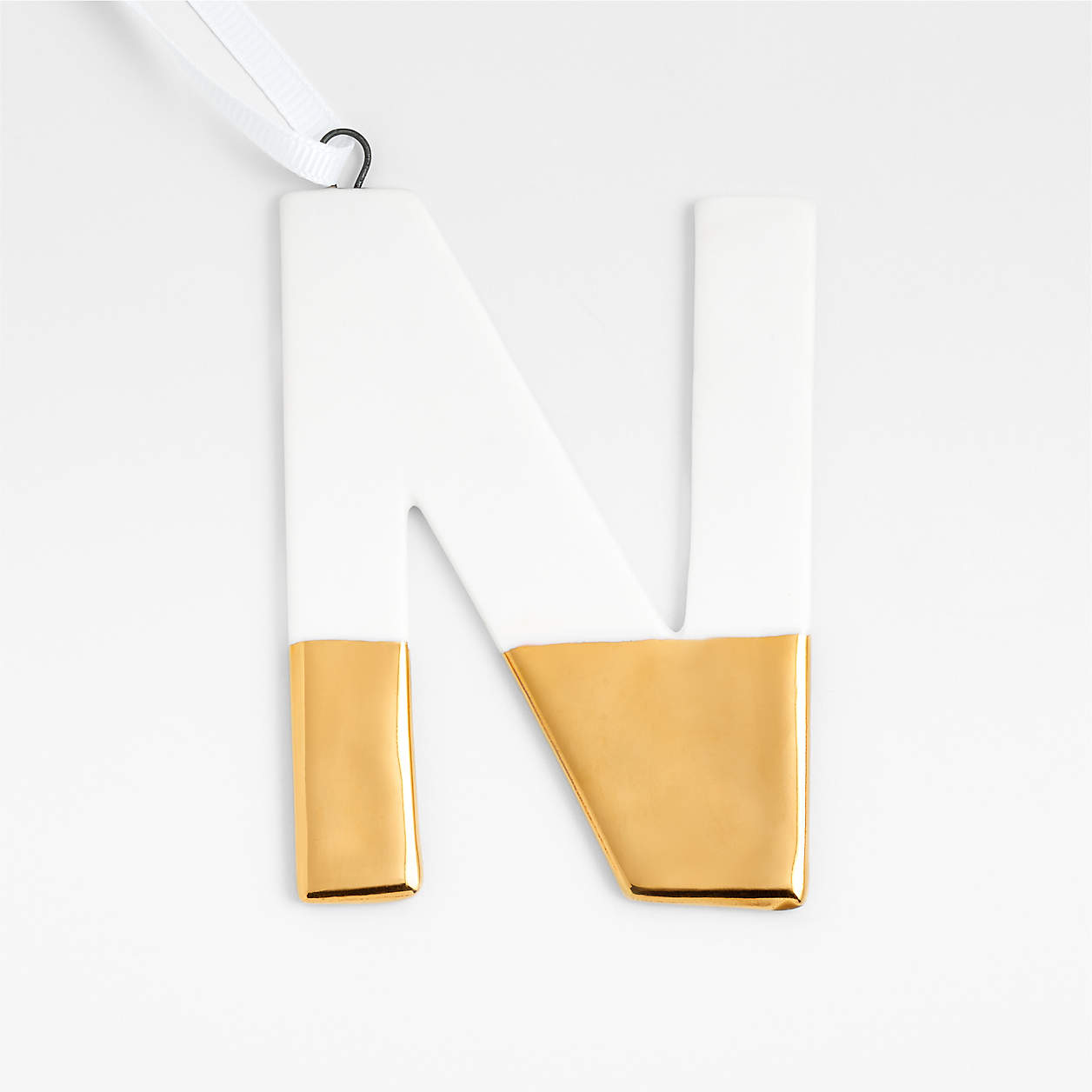 Gold Dipped Ceramic Letter N Monogram Christmas Tree Ornament