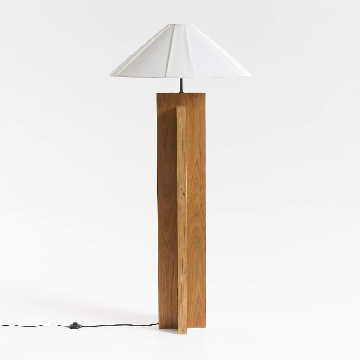 Il Solido Crossbase Oak Wood Floor Lamp With White Shade By Athena