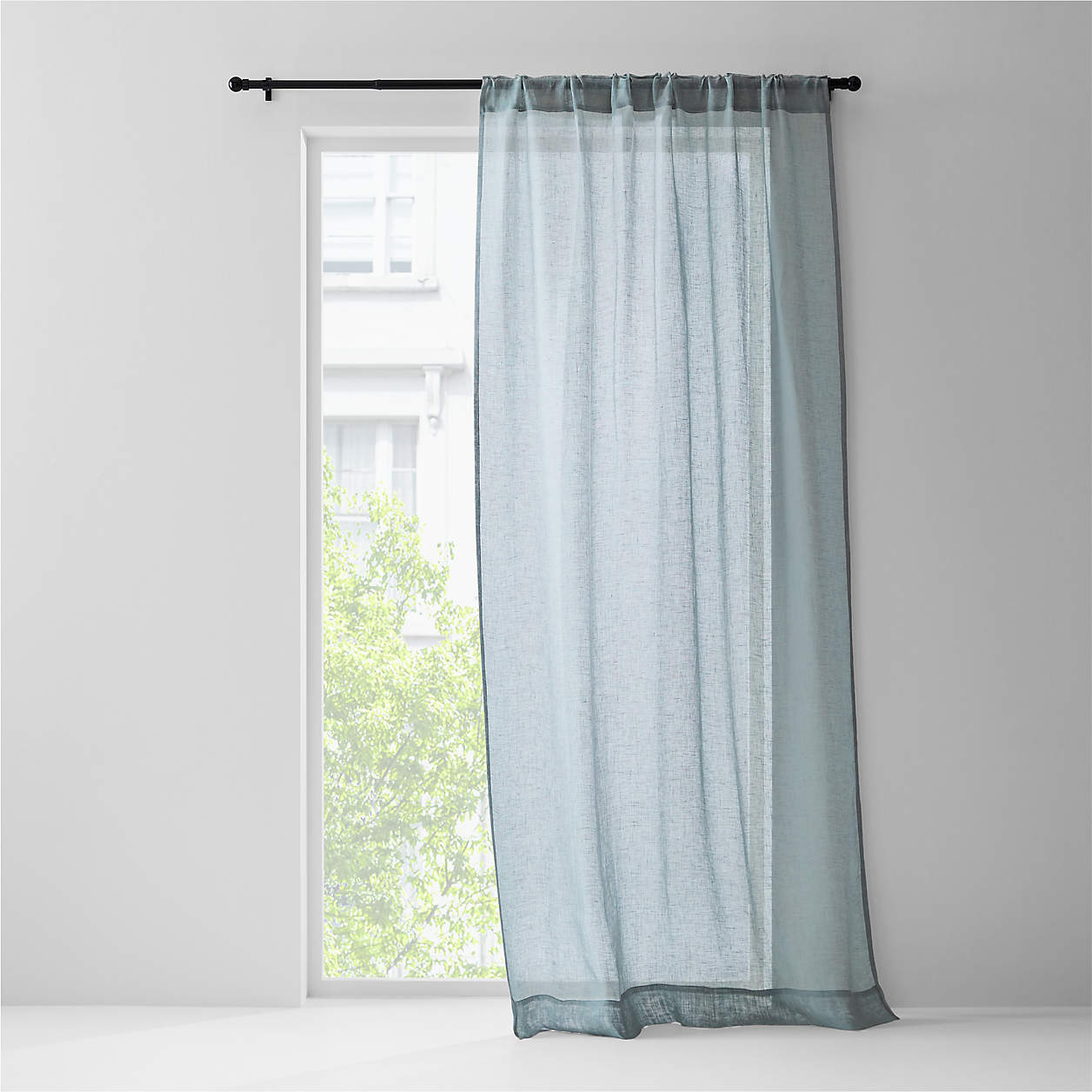 Mist Blue Sheer Linen Window Curtain Panel X Crate Barrel