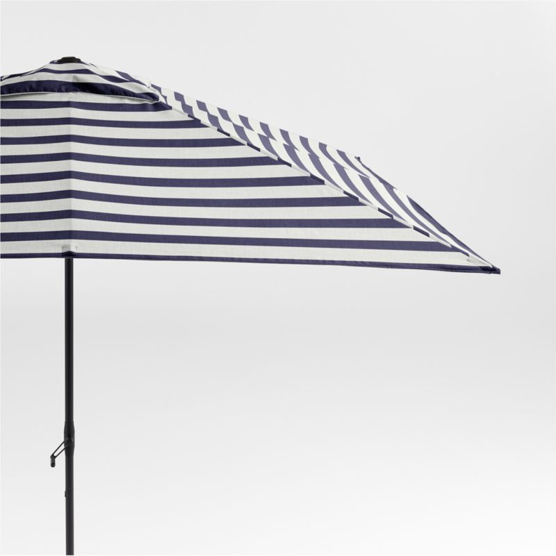 black and white rectangular patio umbrella 10' Rectangle Sunbrella Black and White Cabana Stripe Outdoor Patio Umbrella with Faux Wood Metal Frame