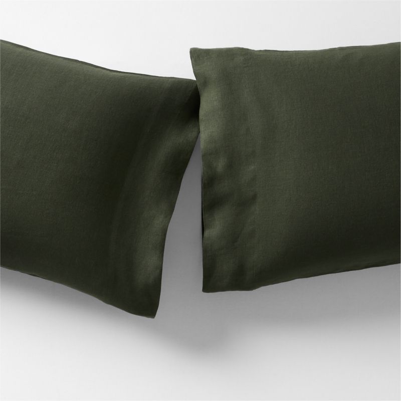 Aire Natural EUROPEAN FLAX ™-Certified Linen Ficus Green Standard Pillowcases, Set of 2