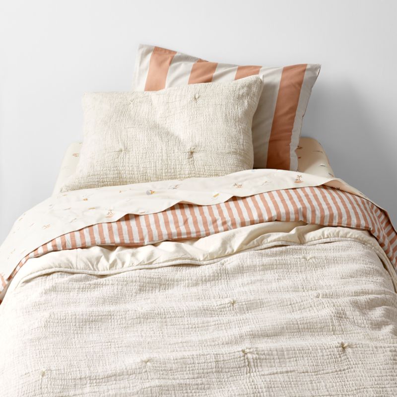 Aire Stone Tan Crinkle Hand-Quilted Organic Cotton Kids Twin Comforter