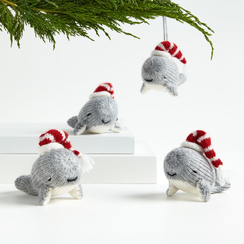 Alpaca Whale with Hat Christmas Tree Ornaments, Set of 4