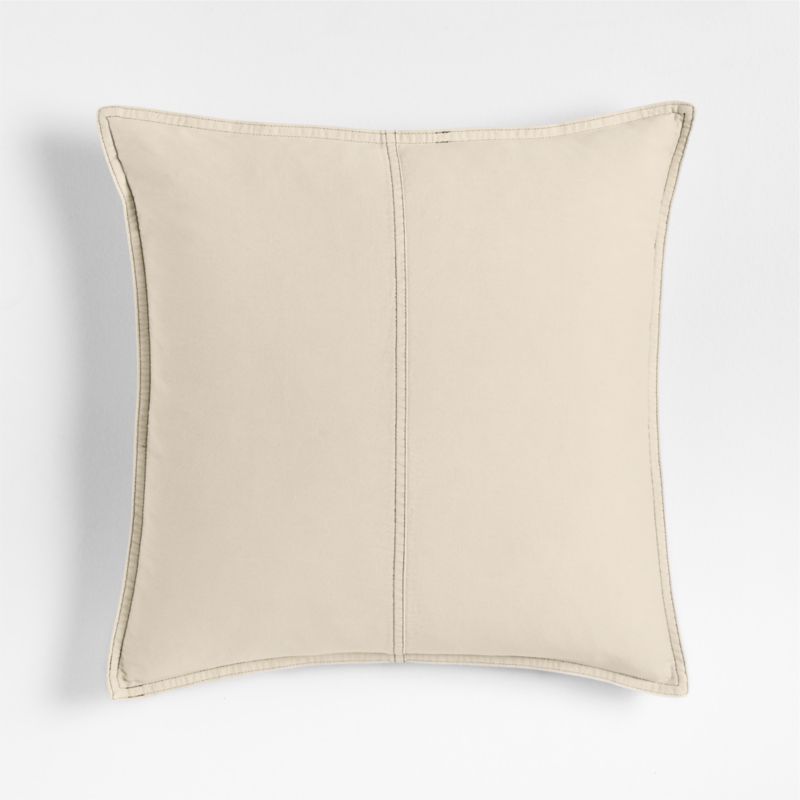 Amanha Washed Organic Cotton Denim 20"x20" Travertine Beige Throw Pillow Cover