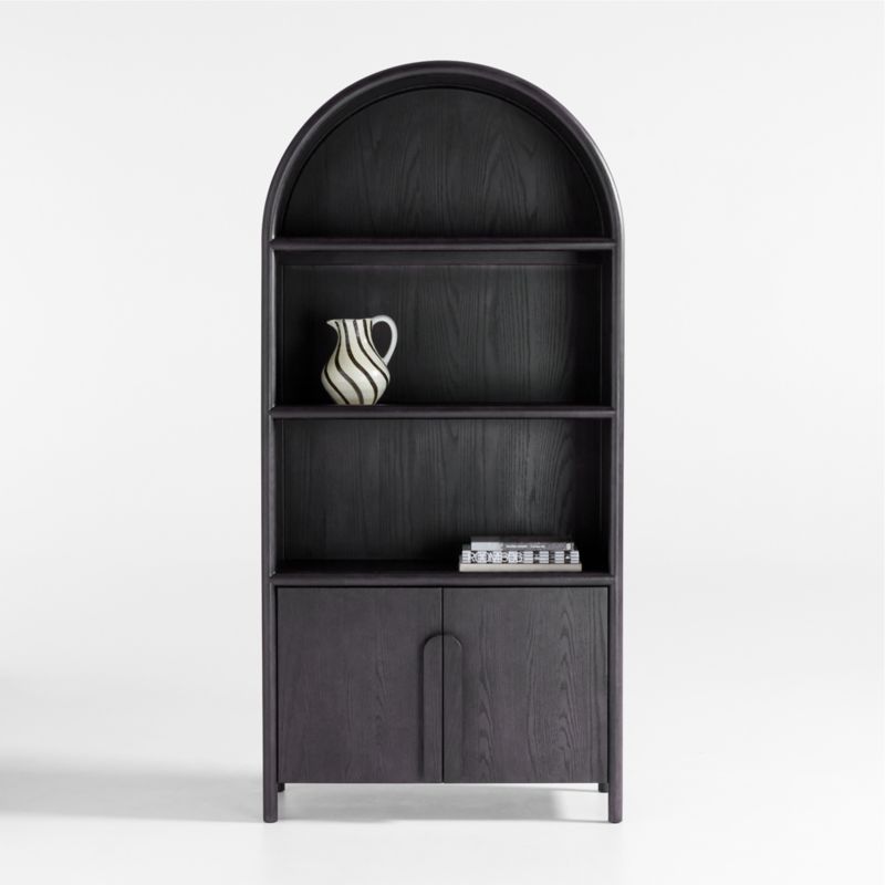 Atrium White Oak and Rattan 4-Shelf Lighted Storage Cabinet