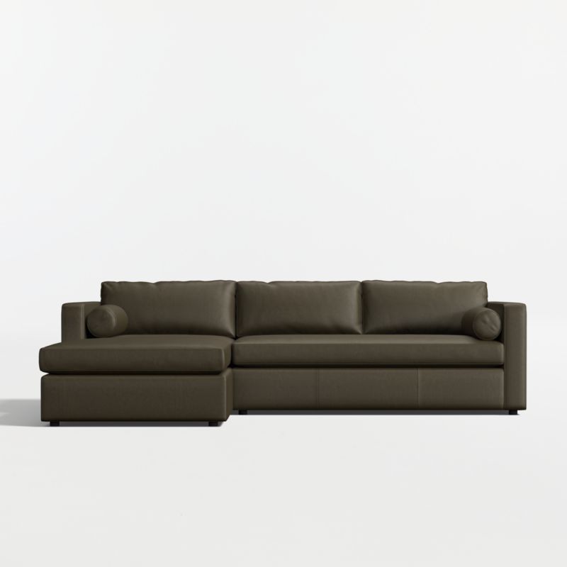 Aris Deep 2-Piece Leather Bench Sectional Sofa with Chaise Lounge
