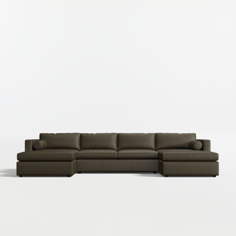 Aris Deep 3-Piece U-Shaped Leather Sectional Sofa with Double Chaise Lounge