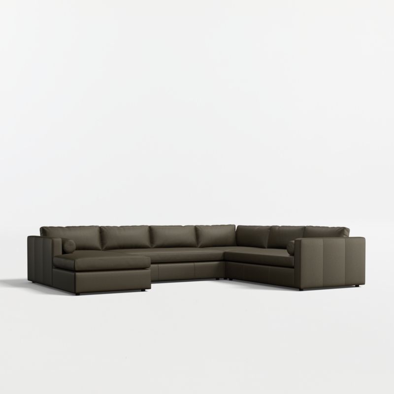 Aris Deep 4-Piece L-Shaped Leather Bench Sectional Sofa with Chaise Lounge
