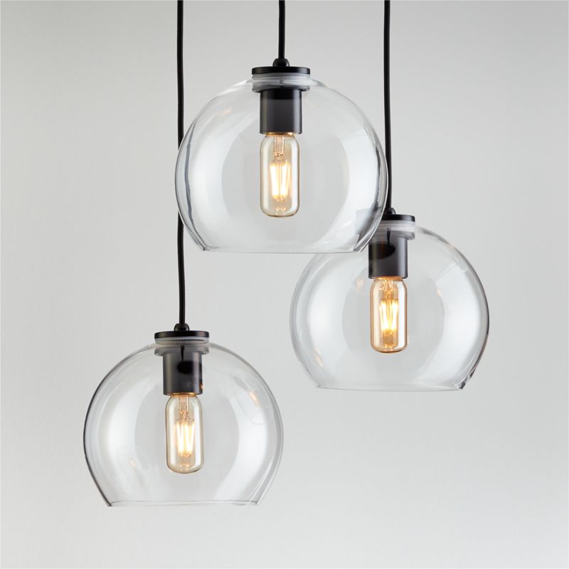 Arren Black 3-Light Round Pendant with Round Clear Glass Shades 17.3"