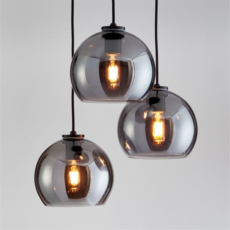 Arren Black 3-Light Round Pendant with Round Silver Glass Shades 17.3"