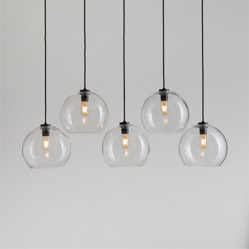 Arren Black 5-Light Linear Pendant with Large Round Clear Glass Shades 40.7"