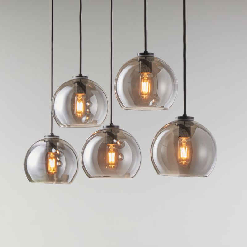 Arren Black 5-Light Linear Pendant with Round Silver Glass Shades 42"