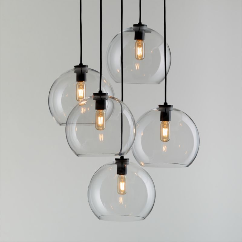 Arren Black 5-Light Round Pendant with Large Round Clear Glass Shades 40.7"
