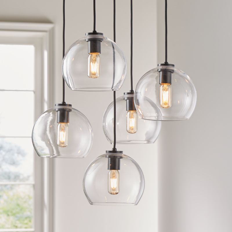 Arren Black 5-Light Round Pendant with Round Clear Glass Shades 18"