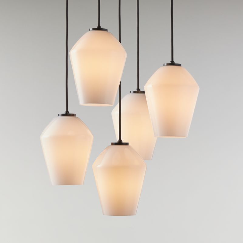 Arren Black 5-Light Round Pendant with Angled Milk Glass Shades 18"