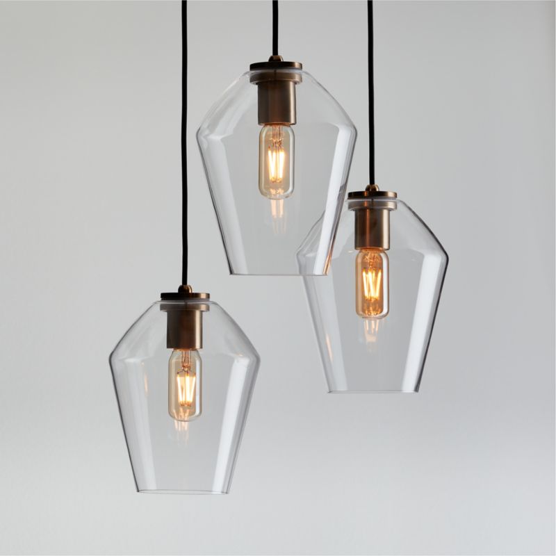 Arren Brass 3-Light Round Pendant with Angled Clear Glass Shades 16"