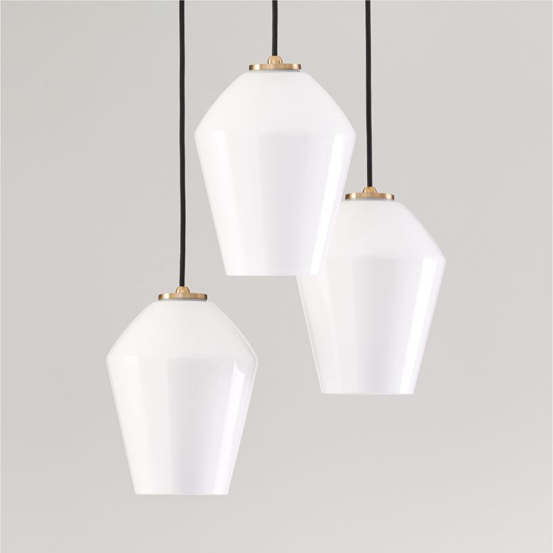 Arren Brass 3-Light Round Pendant with Angled Milk Glass Shades 16"
