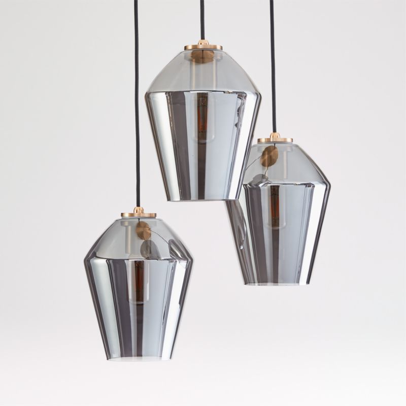 Arren Brass 3-Light Round Pendant with Angled Silver Glass Shades 16"