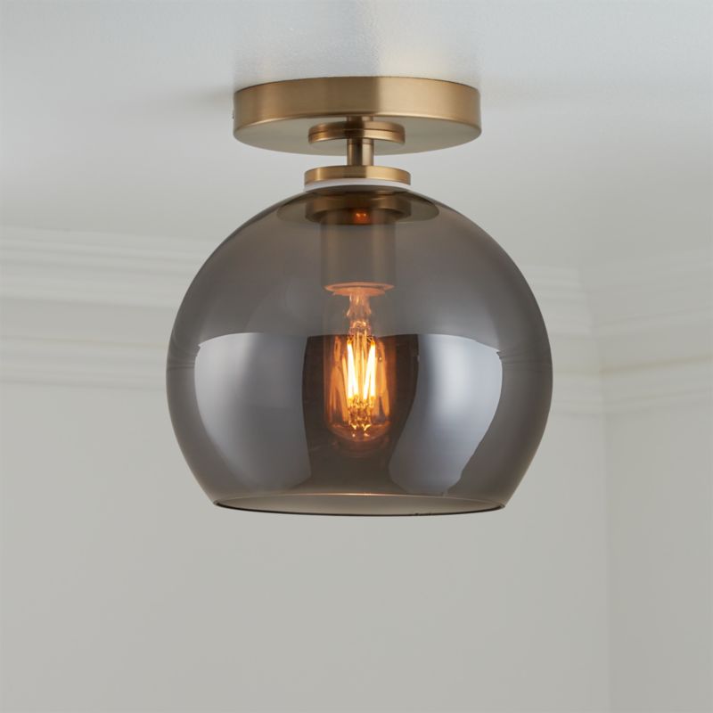 Arren Brass Flush Mount Light with Silver Round Shade 8"
