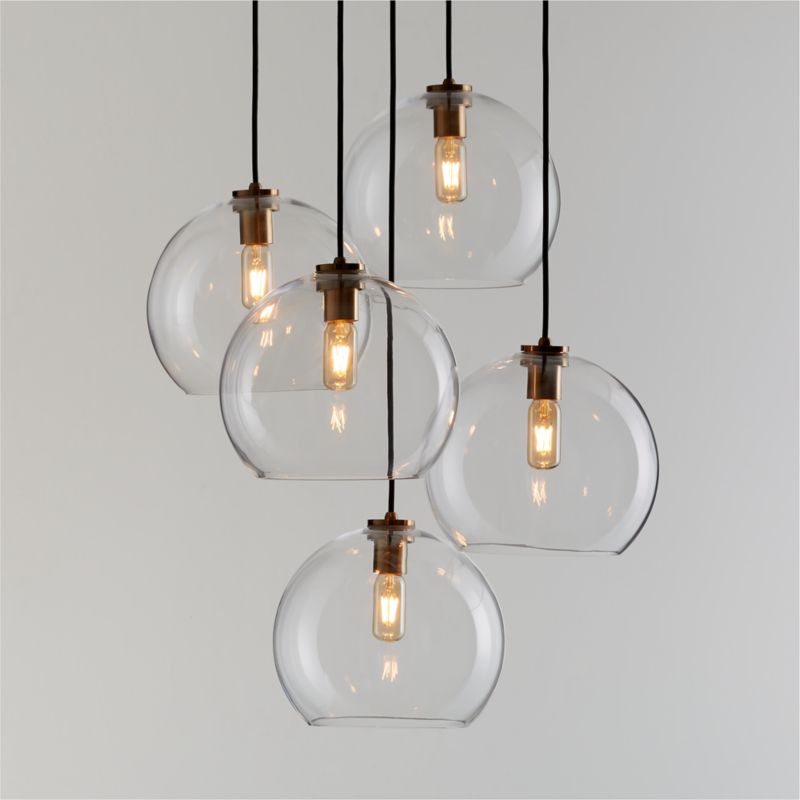 Arren Brass 5-Light Round Pendant with Large Round Clear Glass Shades 40.7"