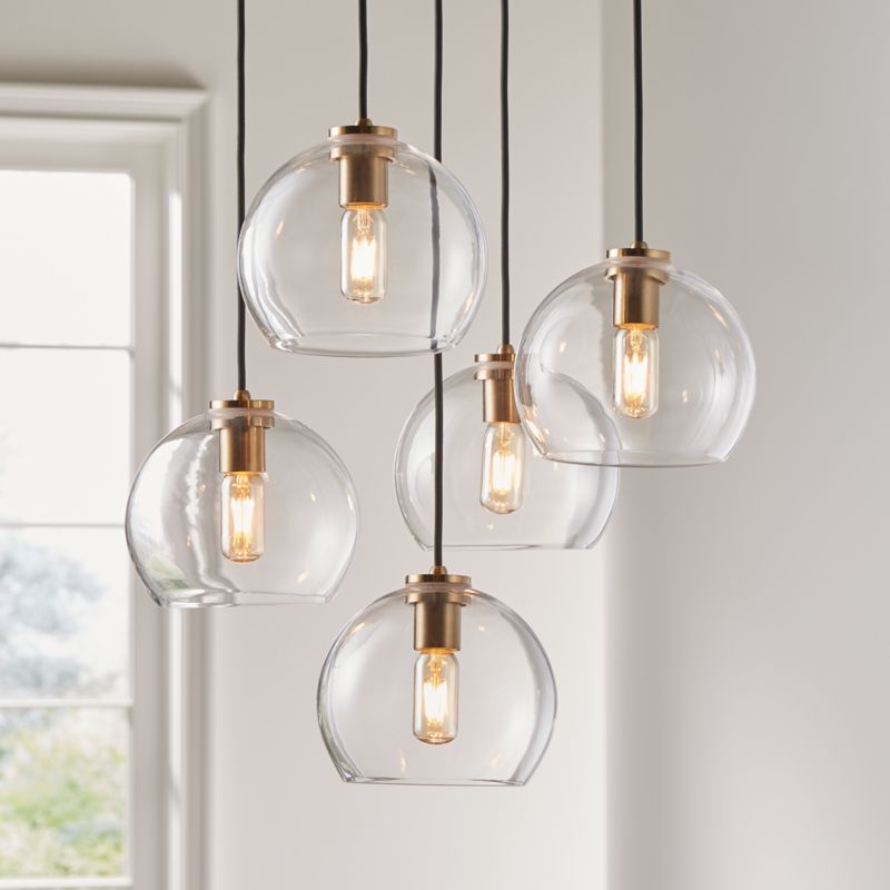 Arren Brass 5-Light Round Pendant with Round Clear Glass Shades 18"