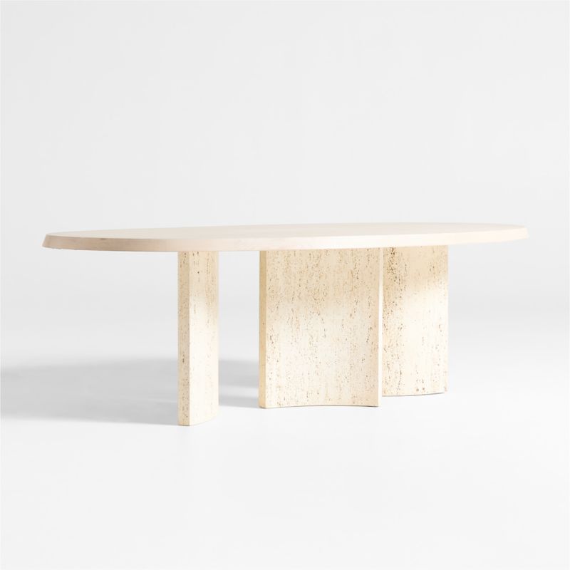 Point Dune 93" Oval Wood and Travertine Dining Table by Brigette Romanek