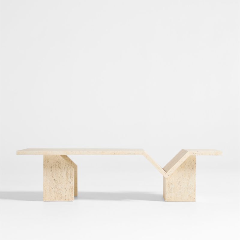 Hollywood Hills Faux Travertine Resin 60" Rectangular Coffee Table with Shelf by Brigette Romanek