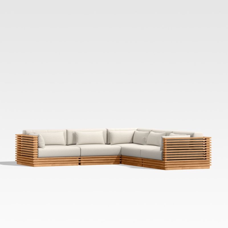 Batten Natural Teak 5-Piece L-Shaped Outdoor Sectional Sofa with Oat Cushions