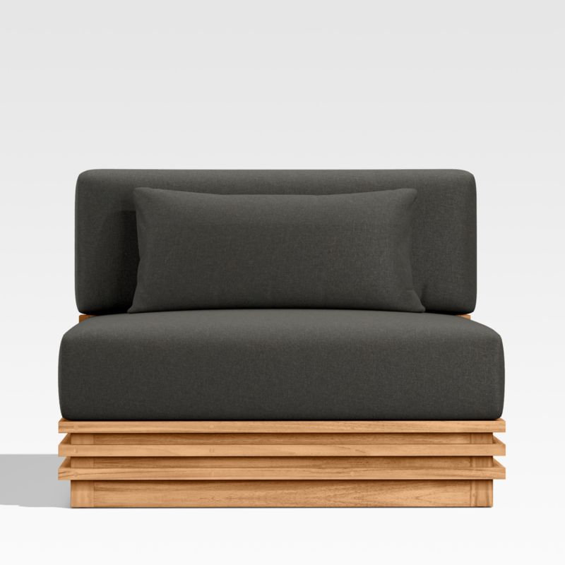 Batten Natural Teak Outdoor Armless Chair with Charcoal Cushions