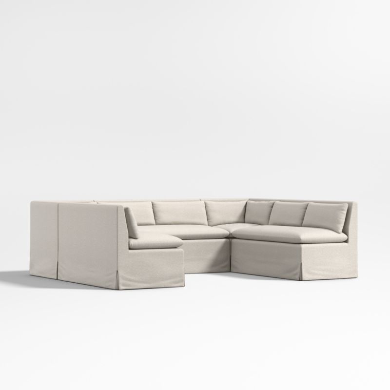 Belmar Ivory Slipcovered U-Shaped Loveseat Dining Banquette