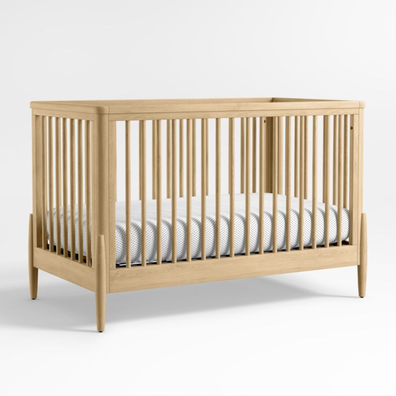 Bodie Natural Oak Wood Convertible Baby Crib with Toddler Bed Rail