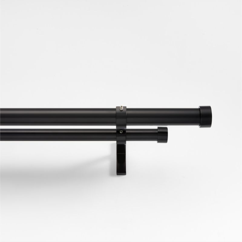 Matte Black 1" Double Curtain Rod and End Cap Finials Set 120"-170"