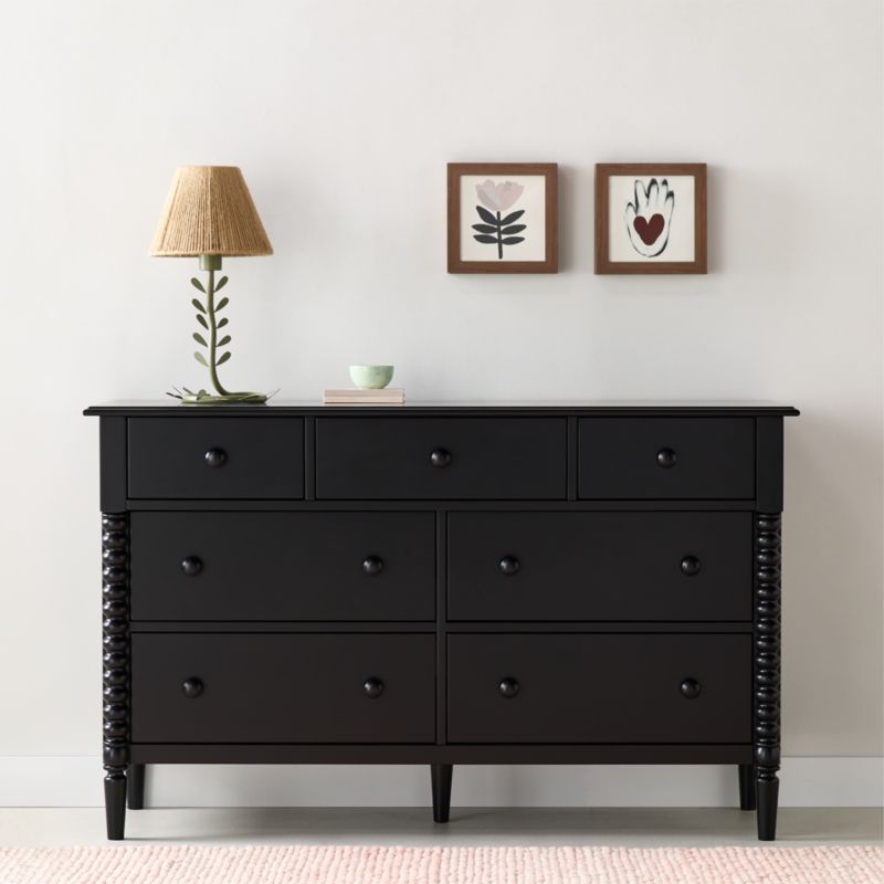 Jenny Lind 54" Black Wood Wide 7-Drawer Kids Dresser