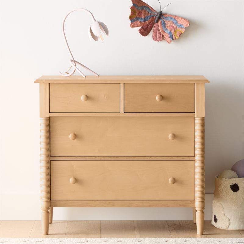 Jenny 37" Lind Maple Wood Narrow 4-Drawer Kids Dresser