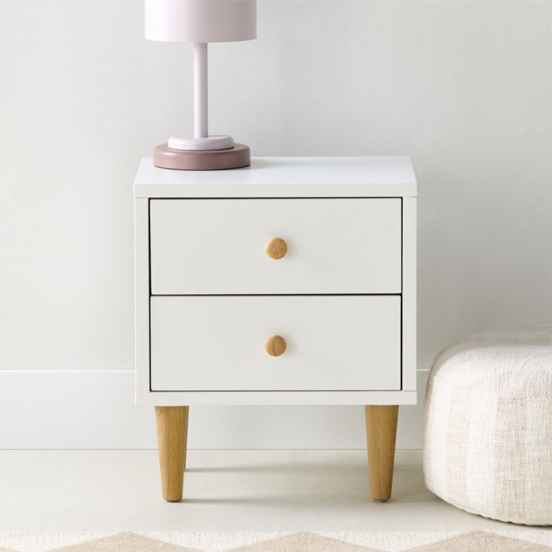Finn White  Wood 2-Drawer Kids Nightstand