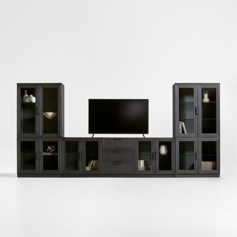 Calypso Black Wood 162" Media Console Set with Glass Storage Cabinet