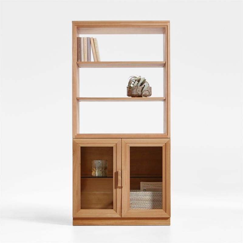 Calypso 36" Natural Wood Bookcase with Glass-Door Storage