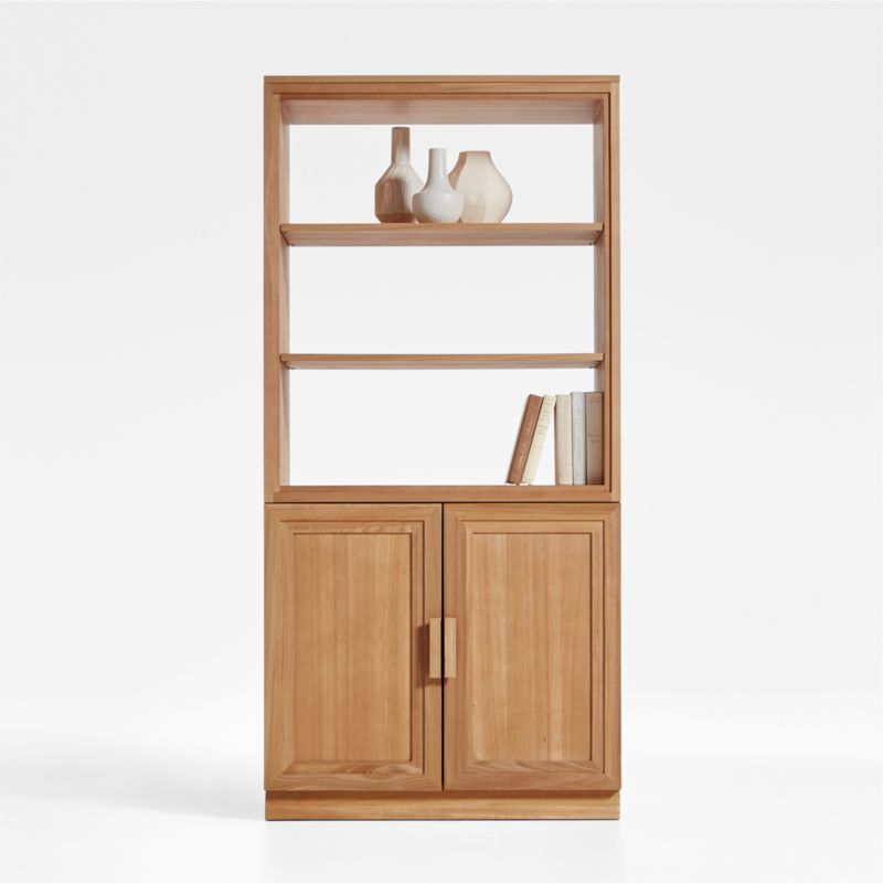 Calypso 36" Natural Wood Bookcase with Wood-Door Storage