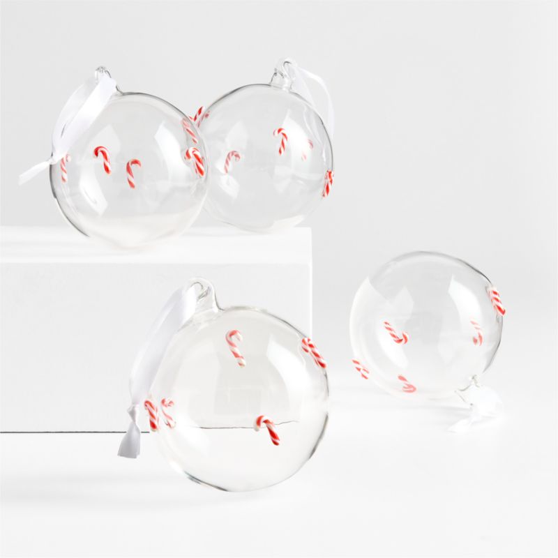 Candy Cane Glass Ball Christmas Ornament, Set of 4