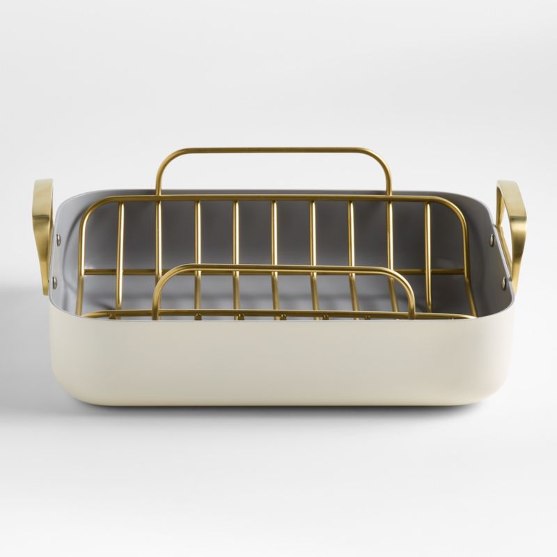 Caraway ® 16.5" Cream Ceramic Non-Stick Roasting Pan with Rack