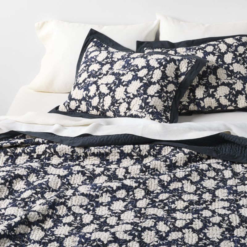 Celeste Organic Cotton Midnight Navy Blue Floral King Quilt