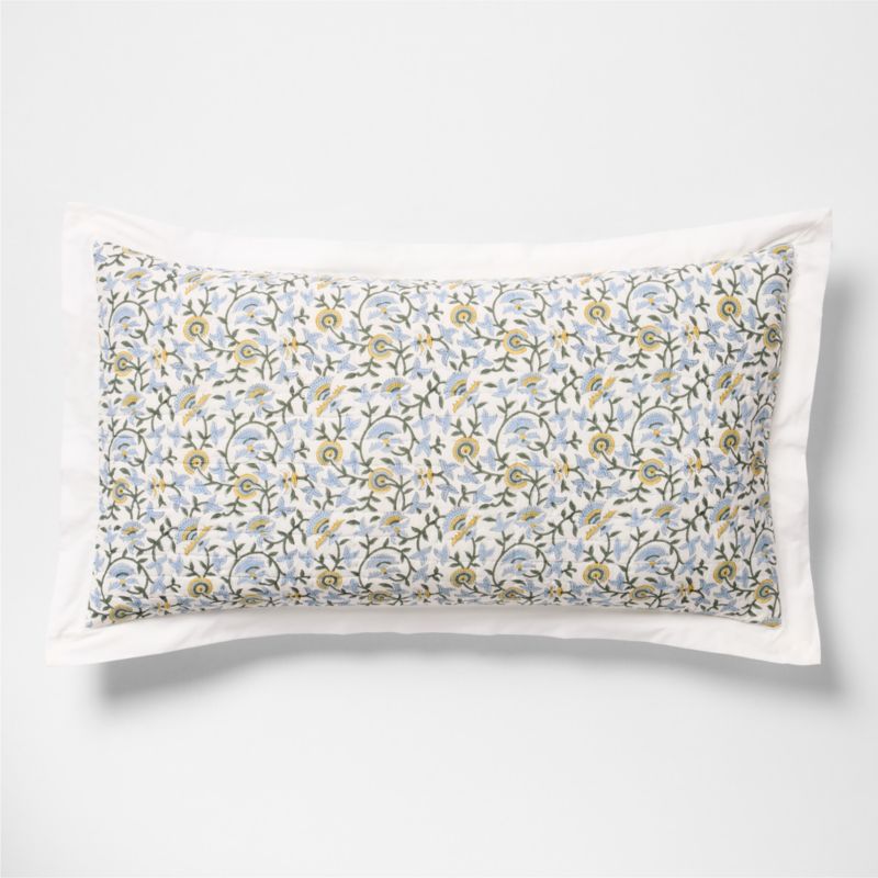 Celeste Organic Cotton Blue Vine Print King Quilted Bed Pillow Sham