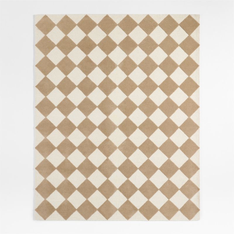 Checkerboard Tan Wool Kids Area Rug 6'x9'