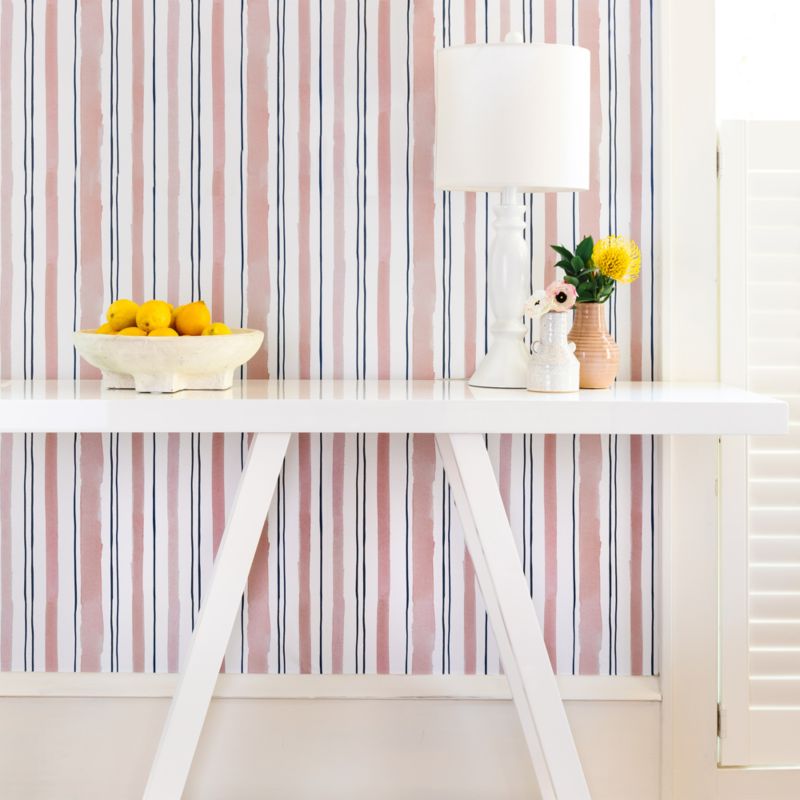 Chasing Paper Navy and Mauve Stripes Peel and Stick Wallpaper 2'x8'