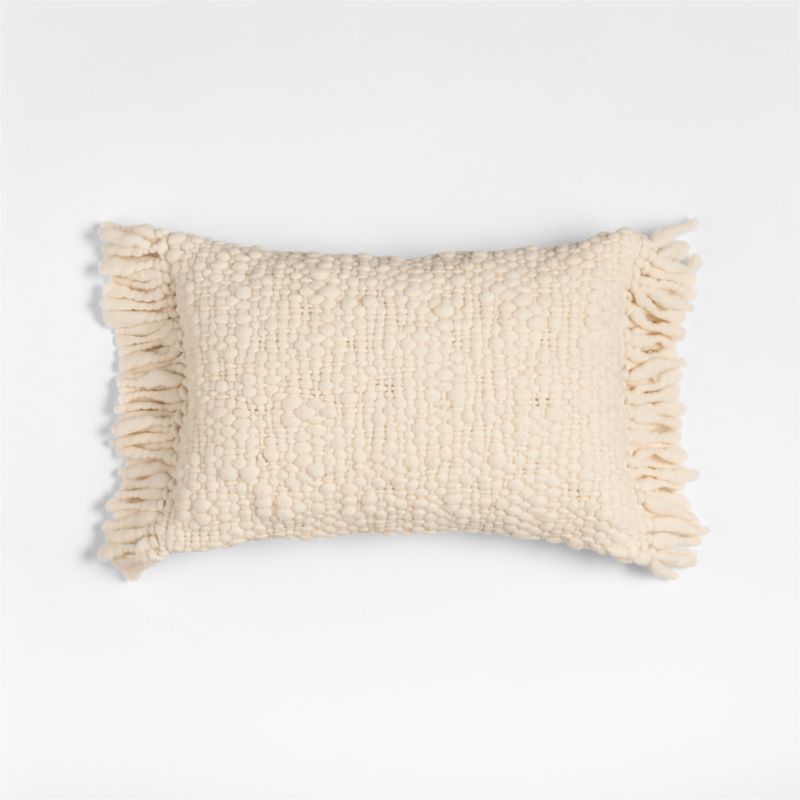 Chunky Woven Wool Fringe 22"x15" Arctic Ivory Throw Pillow Cover