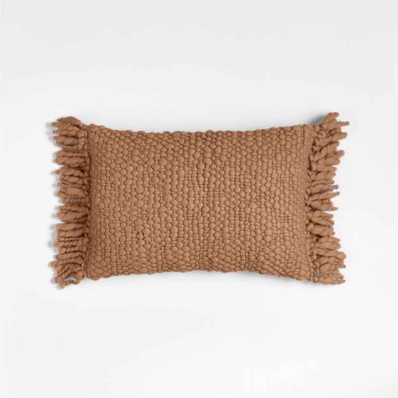 Chunky Woven Wool Fringe 22"x15" Sierra Tan Throw Pillow Cover