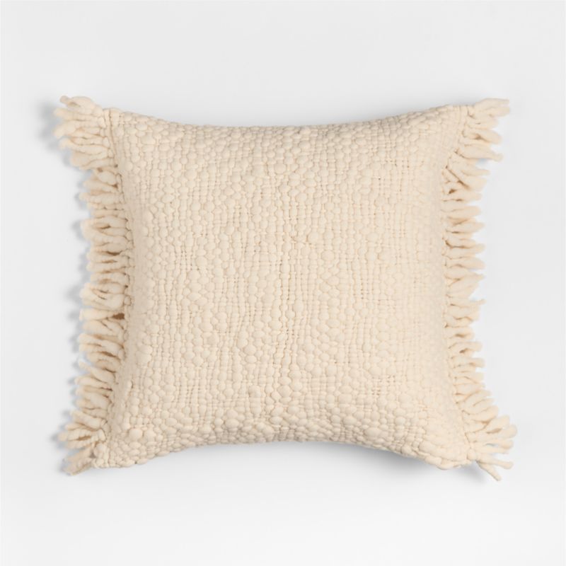 Chunky Woven Wool Fringe 23"x23" Arctic Ivory Throw Pillow Cover