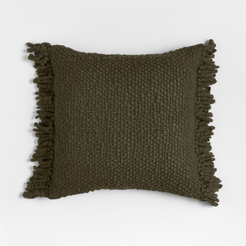 Chunky Woven Wool Fringe 23"x23" Burnt Green Throw Pillow Cover