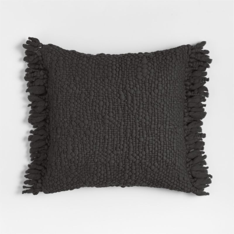 Chunky Woven Wool Fringe 23"x23" Storm Grey Throw Pillow Cover
